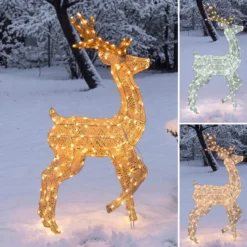 Renna con zampa alzata 3D Light Cream & Brown, h 125 cm, 240 Dual LED bianco extra caldo e bianco freddo