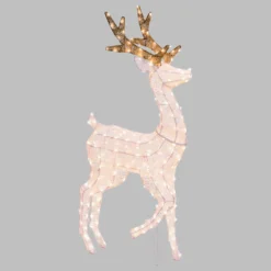 Renna con zampa alzata 3D Light Cream & Brown, h 125 cm, 240 Dual LED bianco extra caldo e bianco freddo