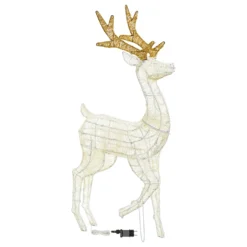 Renna con zampa alzata 3D Light Cream & Brown, h 125 cm, 240 Dual LED bianco extra caldo e bianco freddo