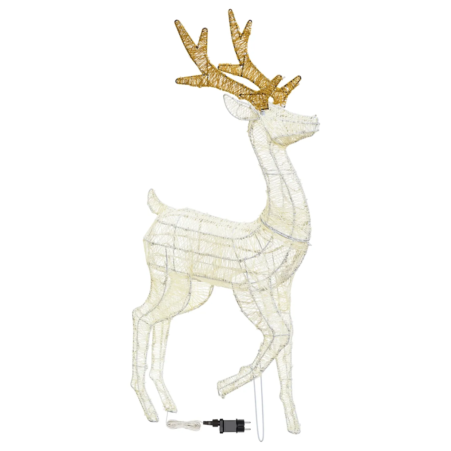 Renna con zampa alzata 3D Light Cream & Brown, h 125 cm, 240 Dual LED bianco extra caldo e bianco freddo