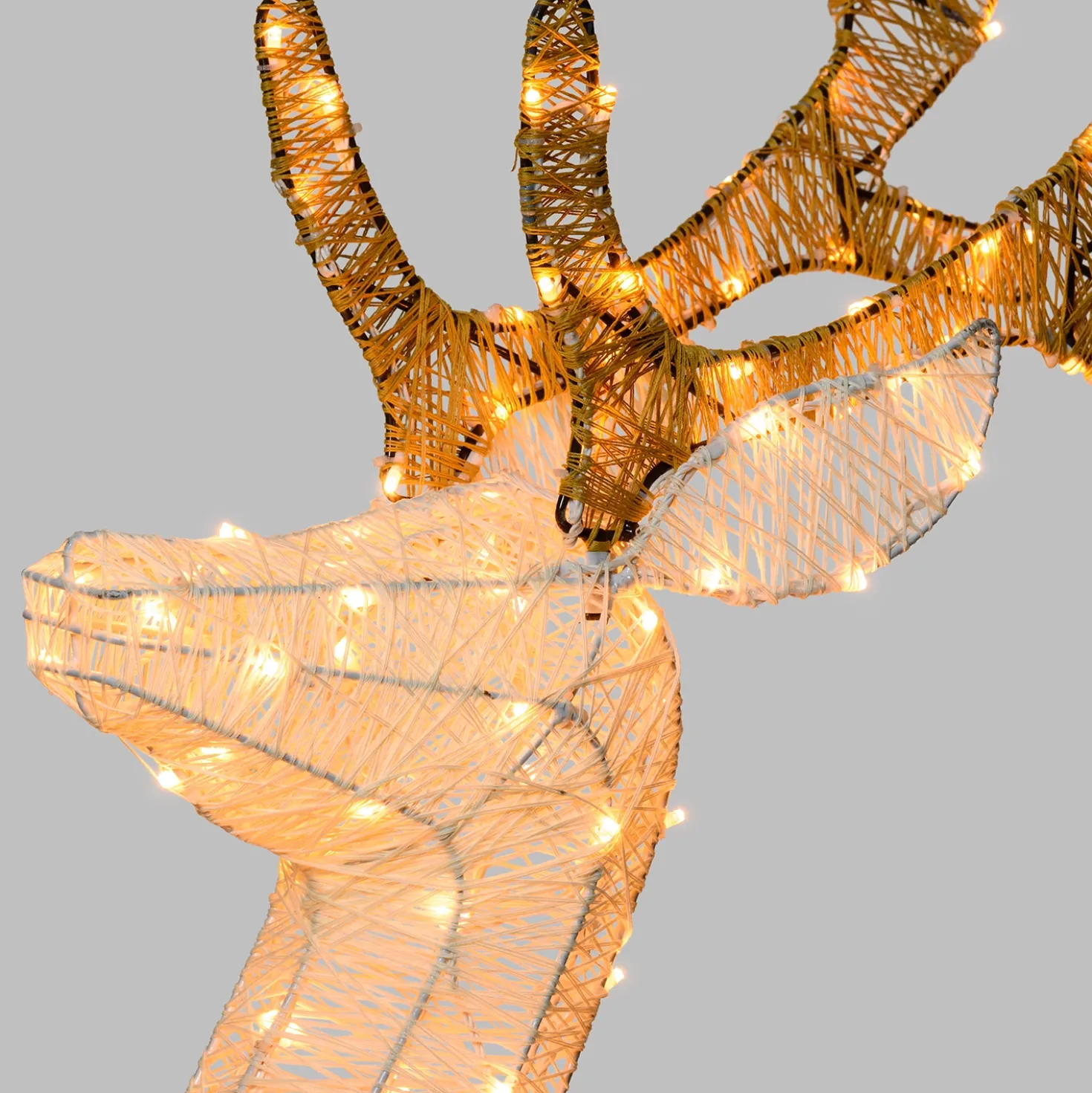 Renna con zampa alzata 3D Light Cream & Brown, h 125 cm, 240 Dual LED bianco extra caldo e bianco freddo