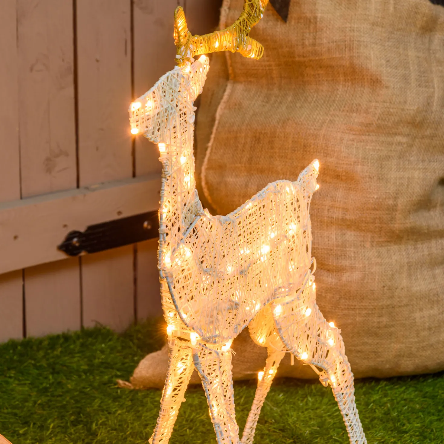 Renna 2D crema e marrone 67 cm, led bianco extra caldo
