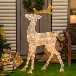 Renna 2D crema e marrone h 137 cm, led bianco extra caldo