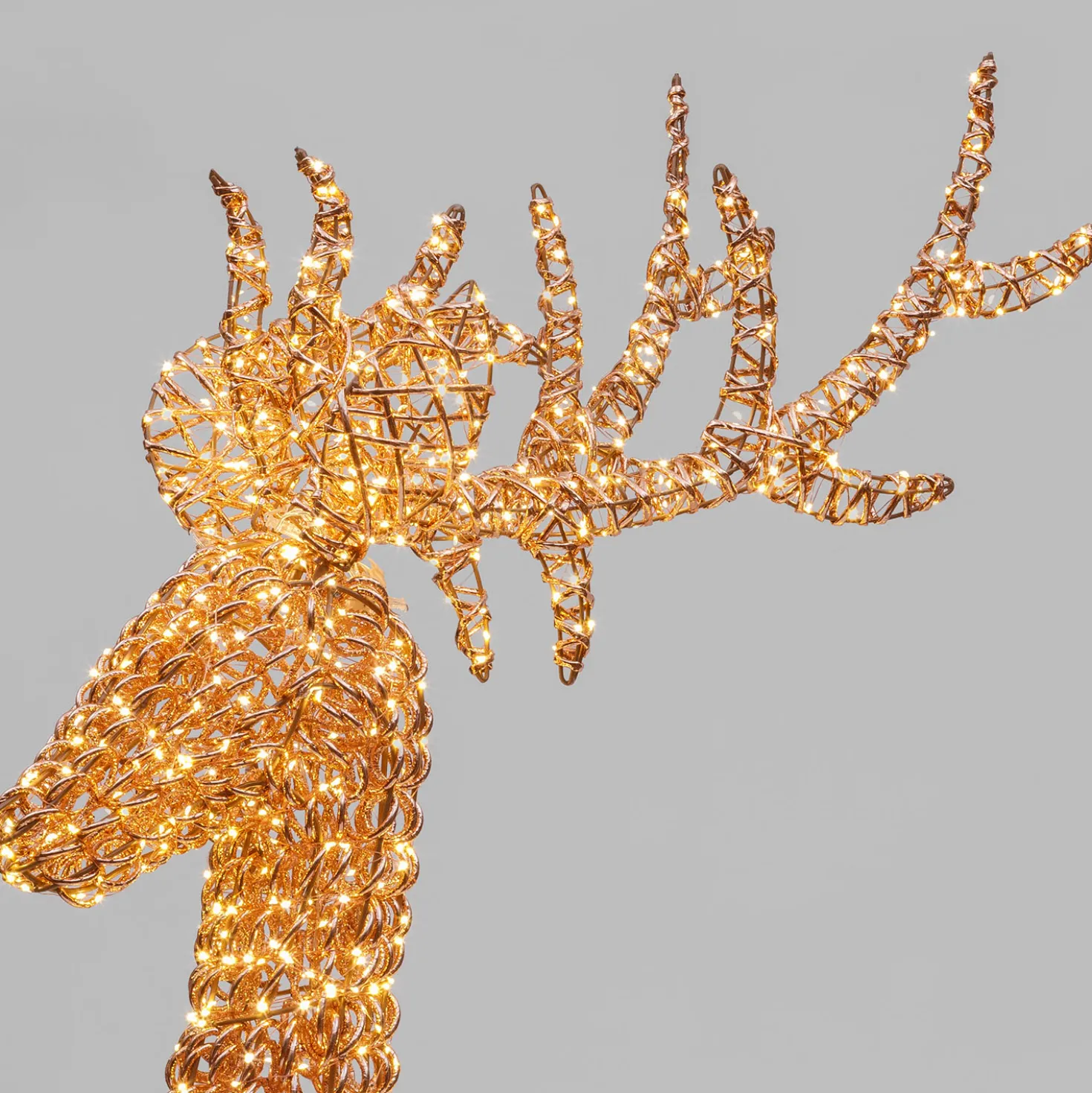 Renna 3D Rose Gold, filo a spirale, h 200 cm, 2400 microled bianco caldo