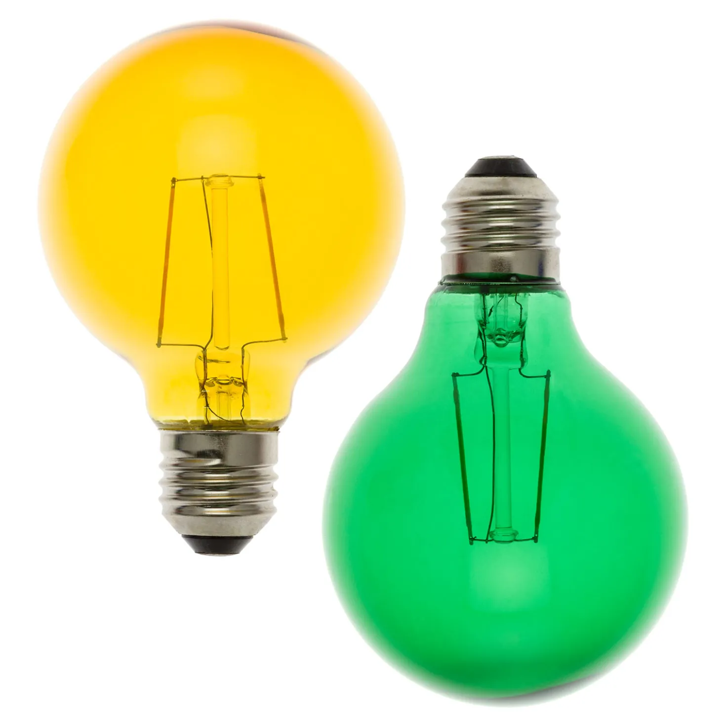 Serie VINTAGE LED 36V, Set 2 lampadine E27 di ricambio 36V, Ø 80 mm, led giallo e verde