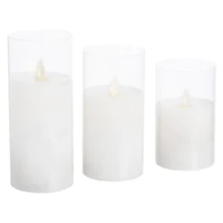Set 3 candele in vetro, led bianco caldo