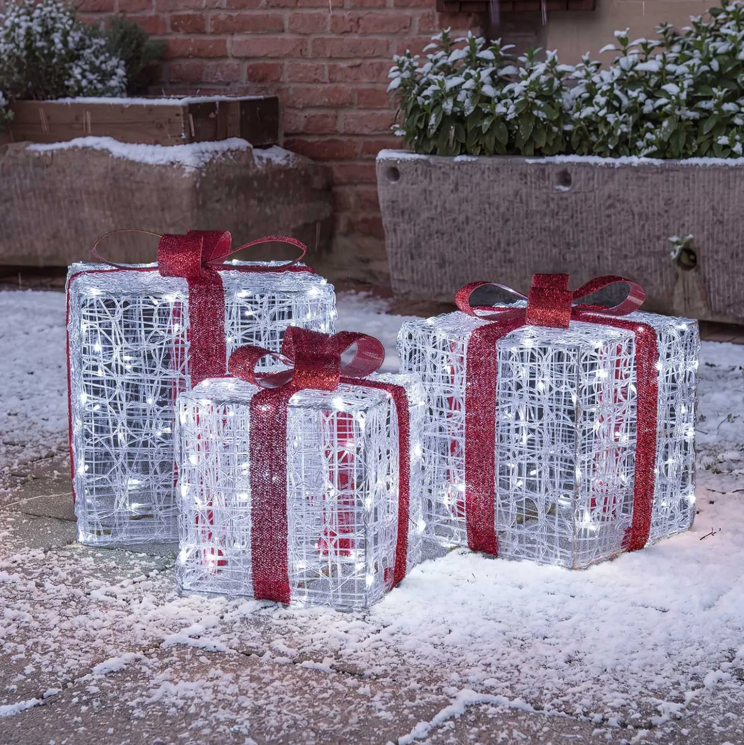Set 3 Pacchi Regalo in acrilico, 240 Dual Color LED bianco caldo e bianco freddo