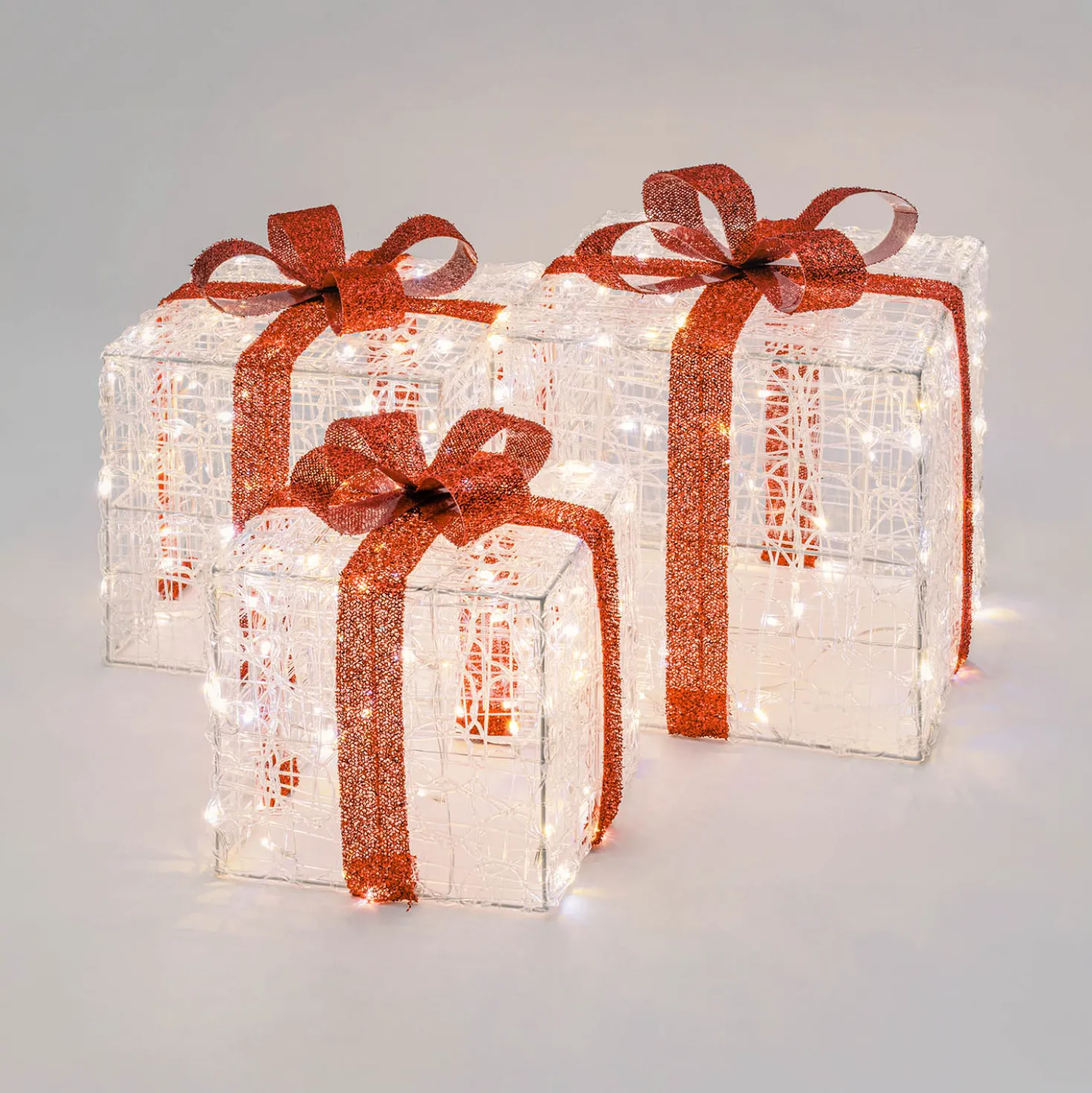 Set 3 Pacchi Regalo in acrilico, 240 Dual Color LED bianco caldo e bianco freddo
