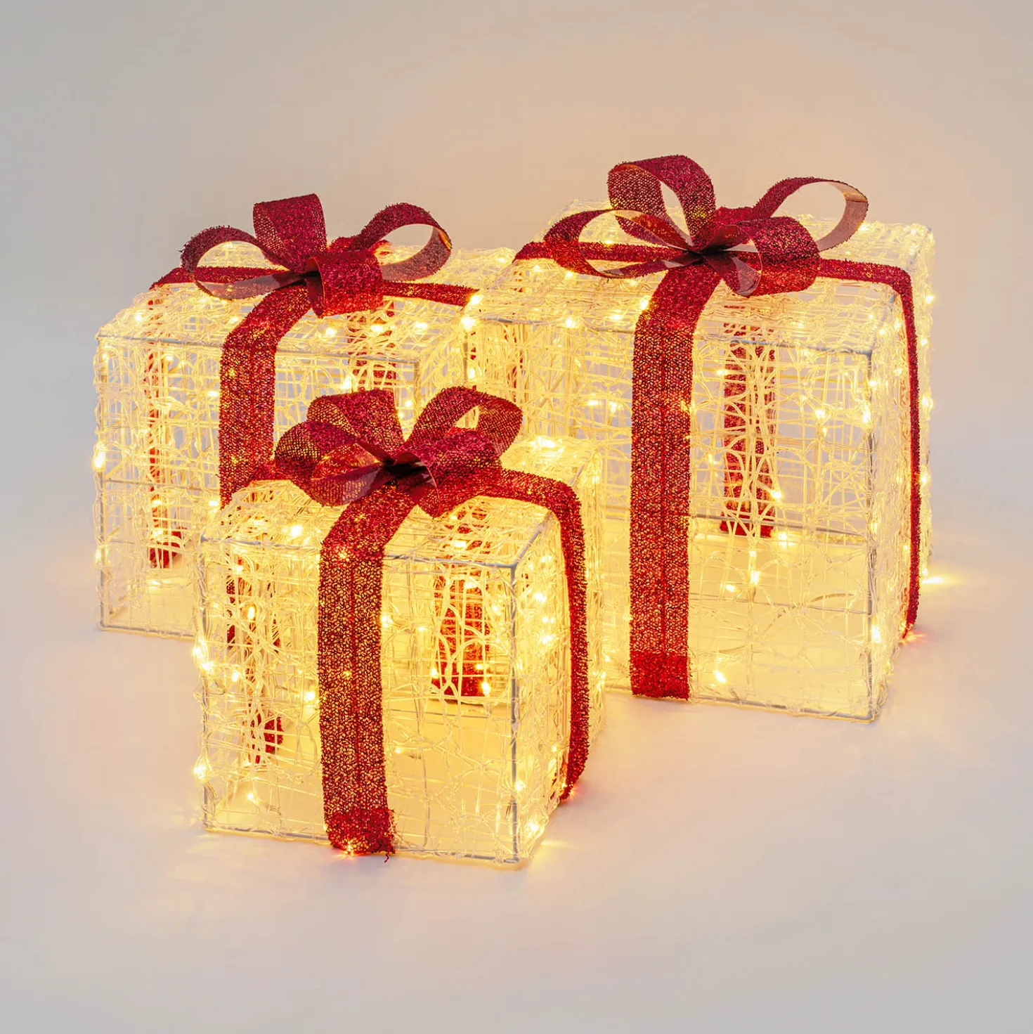 Set 3 Pacchi Regalo in acrilico, 240 Dual Color LED bianco caldo e bianco freddo