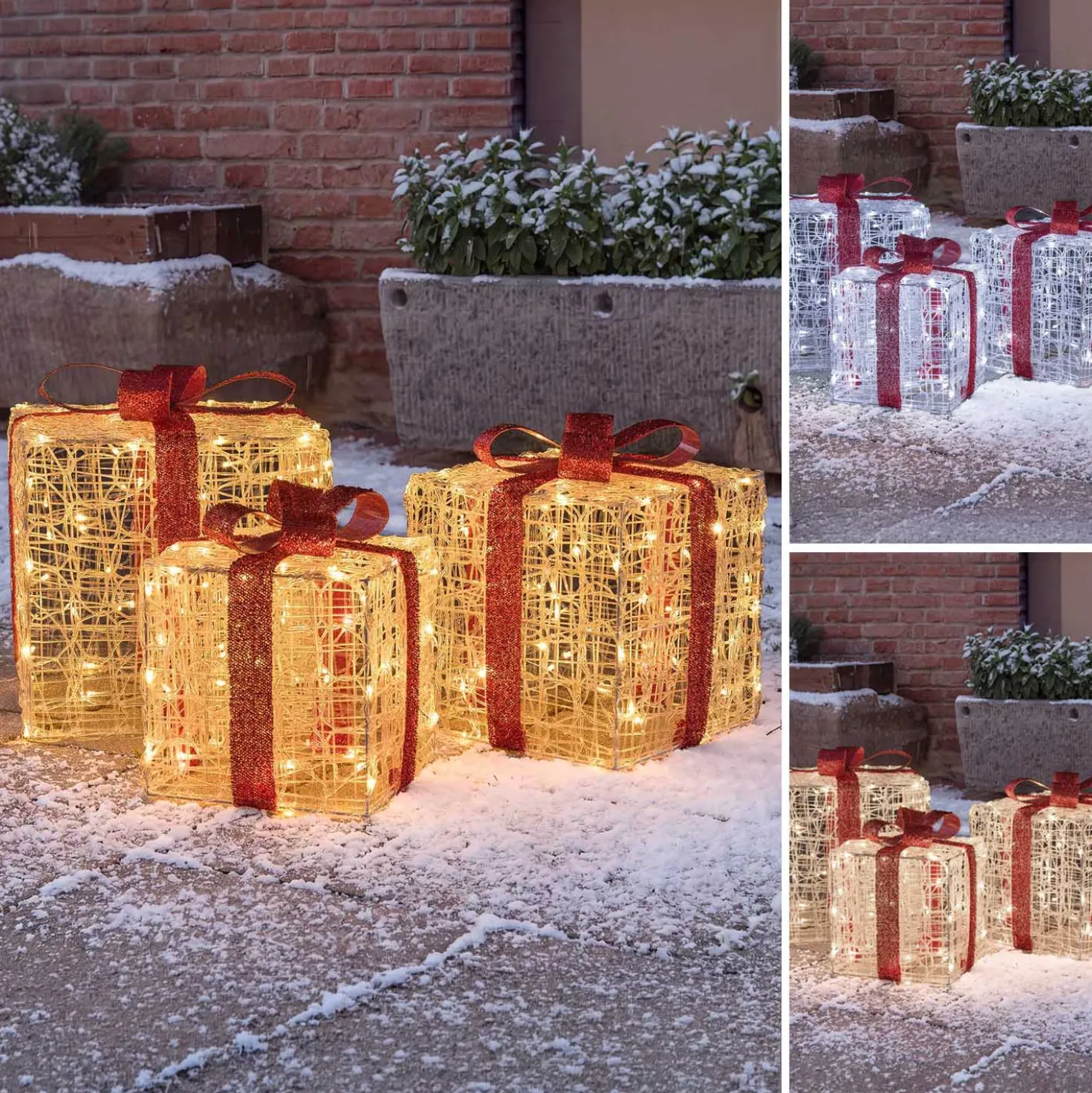 Set 3 Pacchi Regalo in acrilico, 240 Dual Color LED bianco caldo e bianco freddo