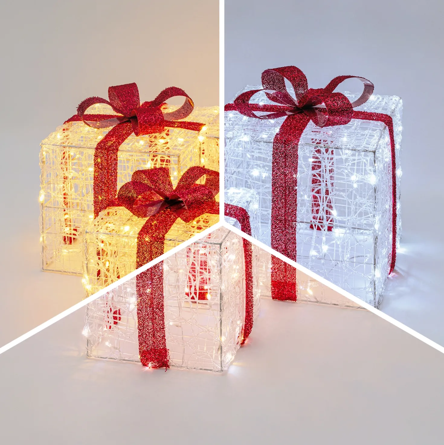 Set 3 Pacchi Regalo in acrilico, 240 Dual Color LED bianco caldo e bianco freddo