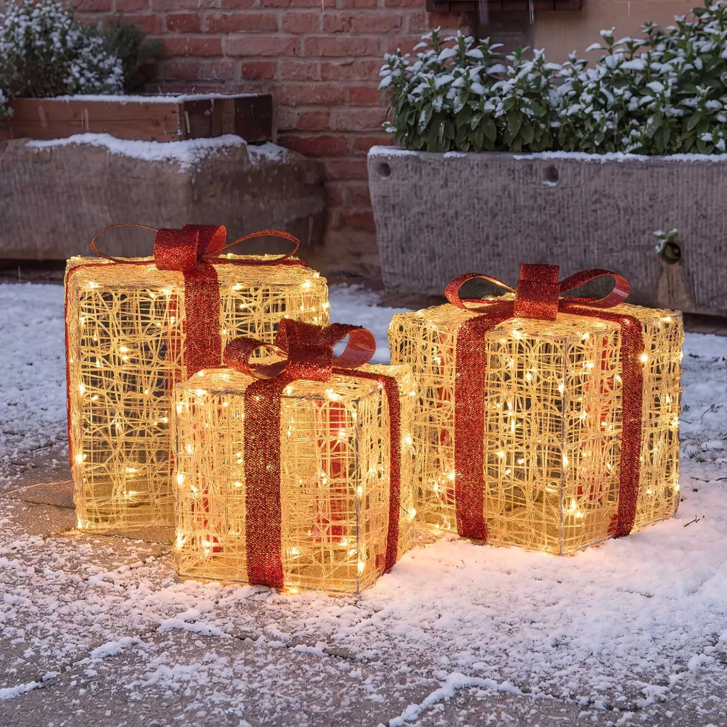 Set 3 Pacchi Regalo in acrilico, 240 Dual Color LED bianco caldo e bianco freddo