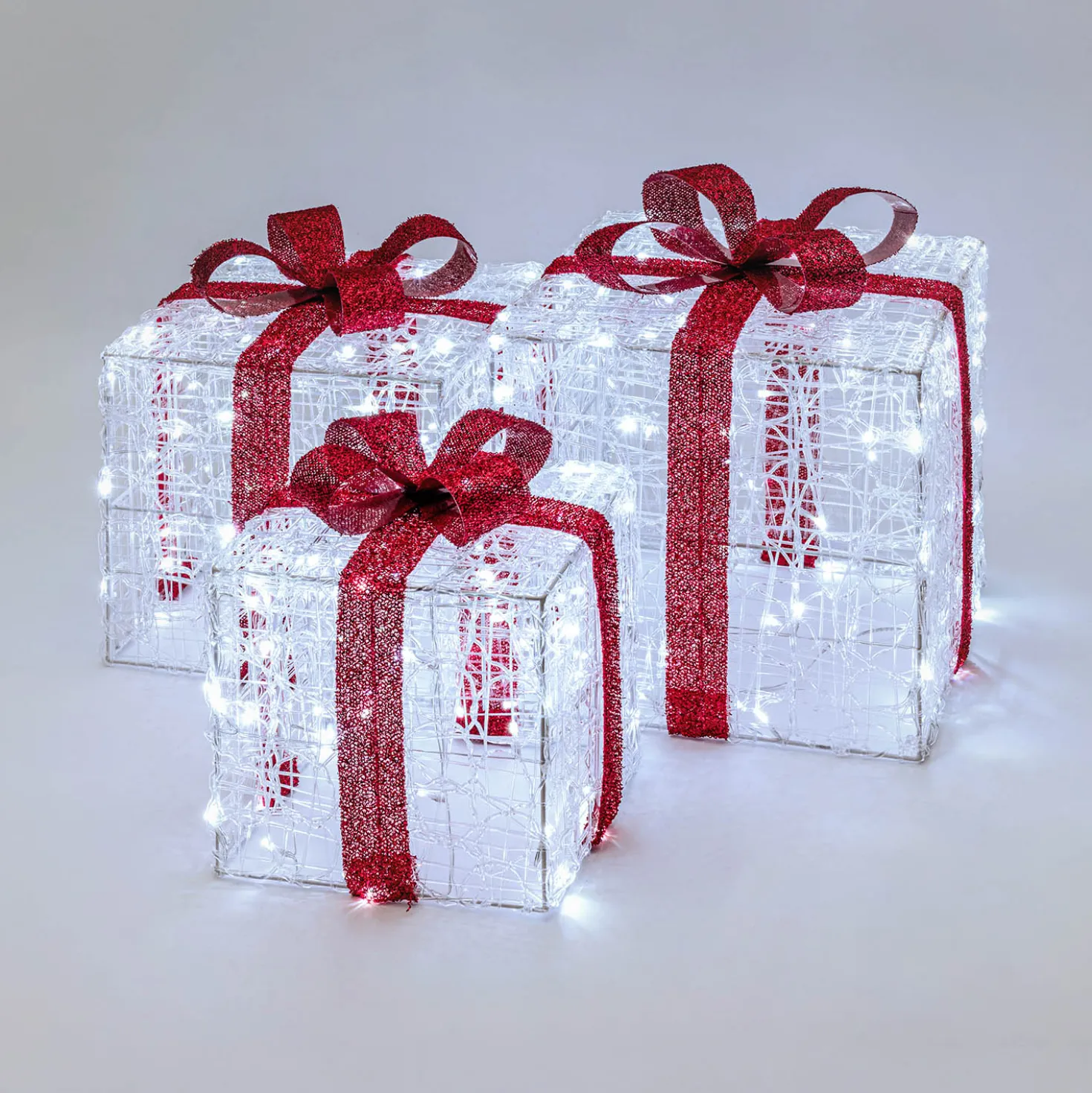 Set 3 Pacchi Regalo in acrilico, 240 Dual Color LED bianco caldo e bianco freddo