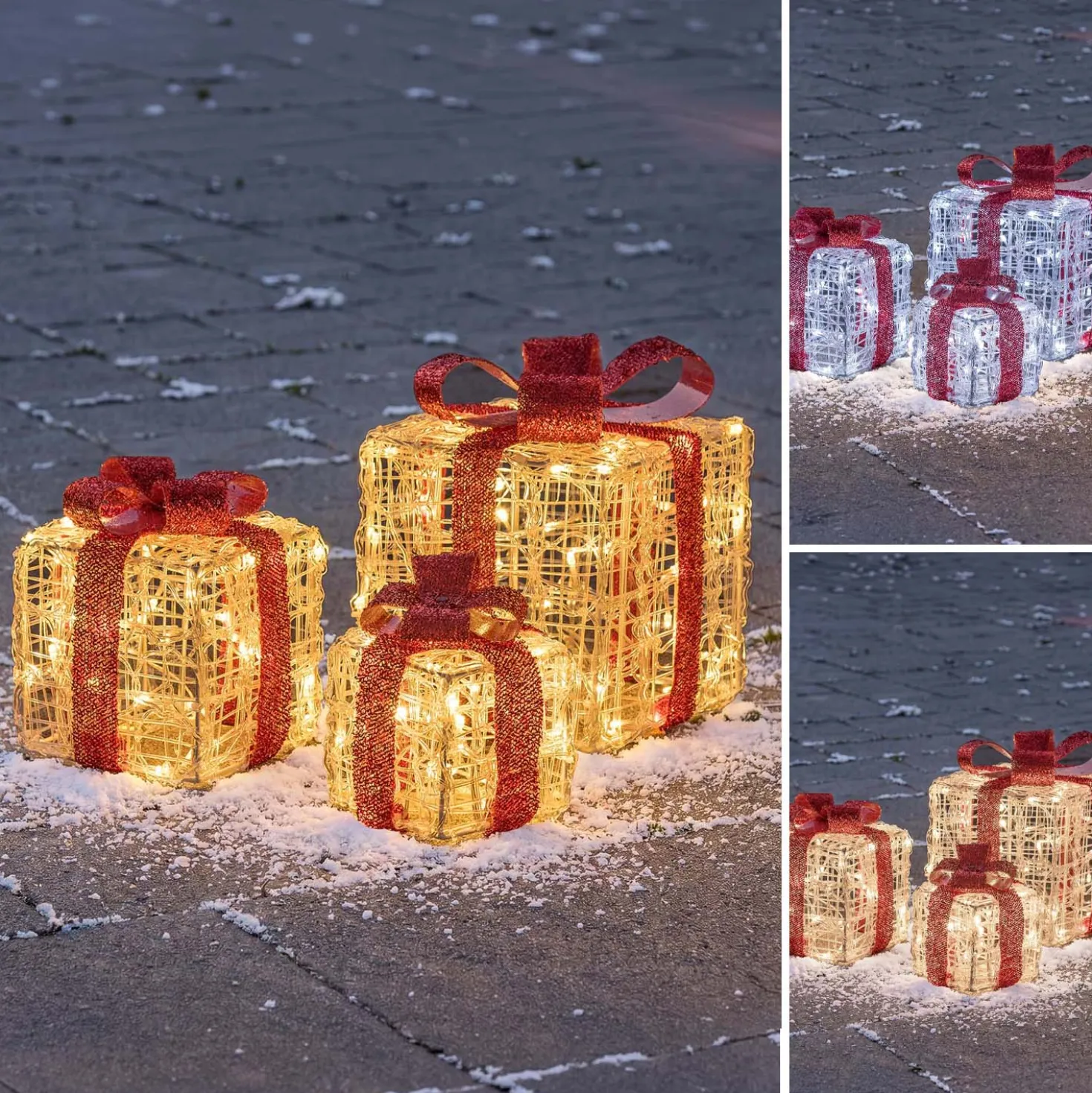 Set 3 Pacchi Regalo in acrilico, 120 Dual Color LED bianco caldo e bianco freddo