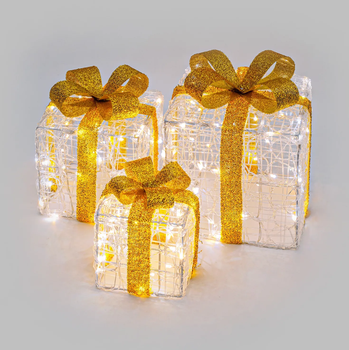Set 3 Pacchi Regalo in acrilico, 150 Dual Color LED bianco caldo e bianco freddo