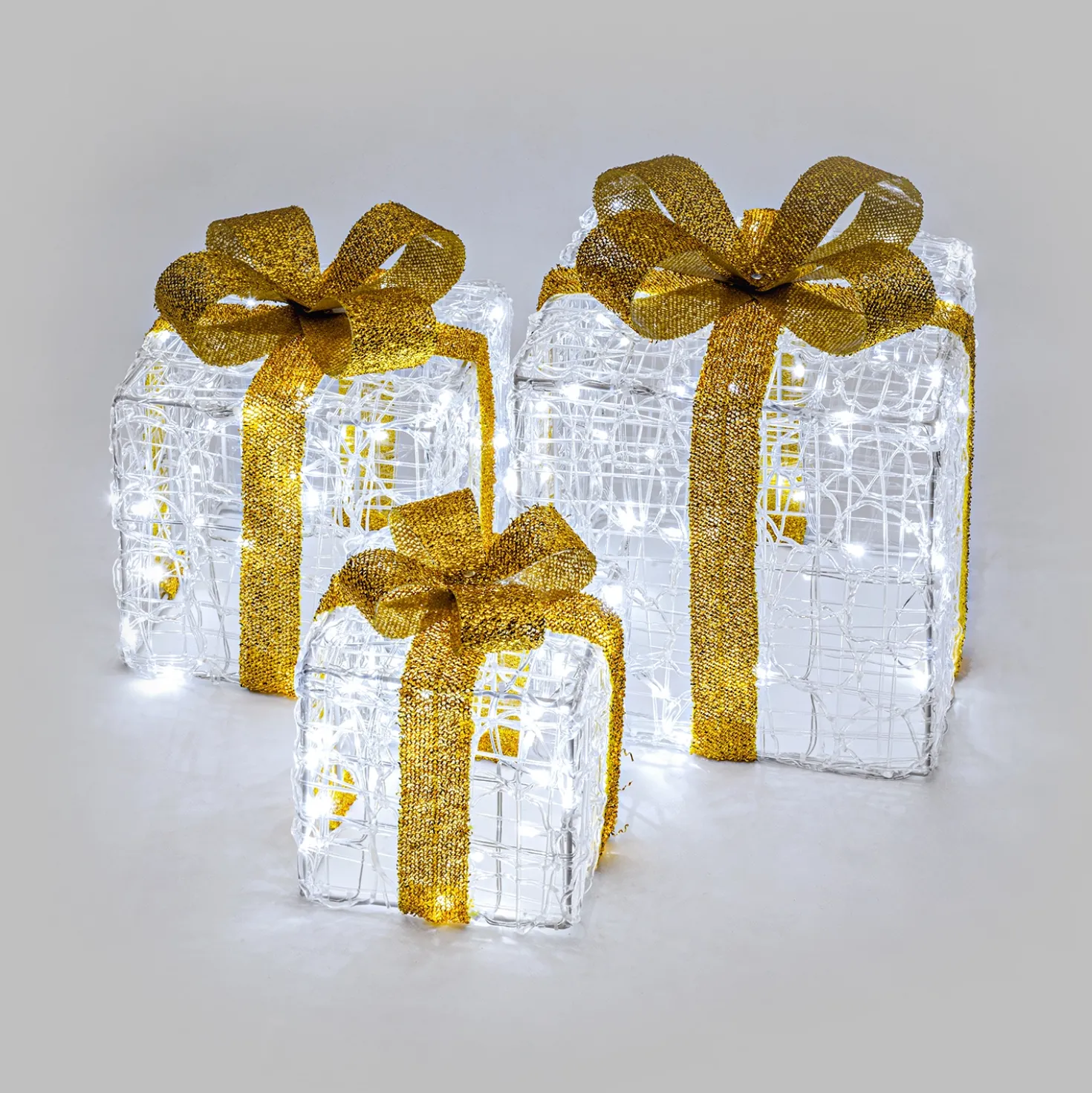 Set 3 Pacchi Regalo in acrilico, 150 Dual Color LED bianco caldo e bianco freddo