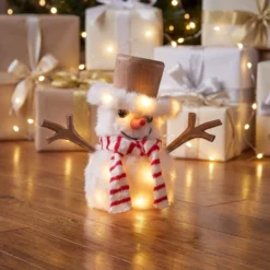 SnowPazzo luminoso 3D in legno a batteria, h 20 cm, Dual Color MicroLED bianco caldo e bianco freddo, uso interno