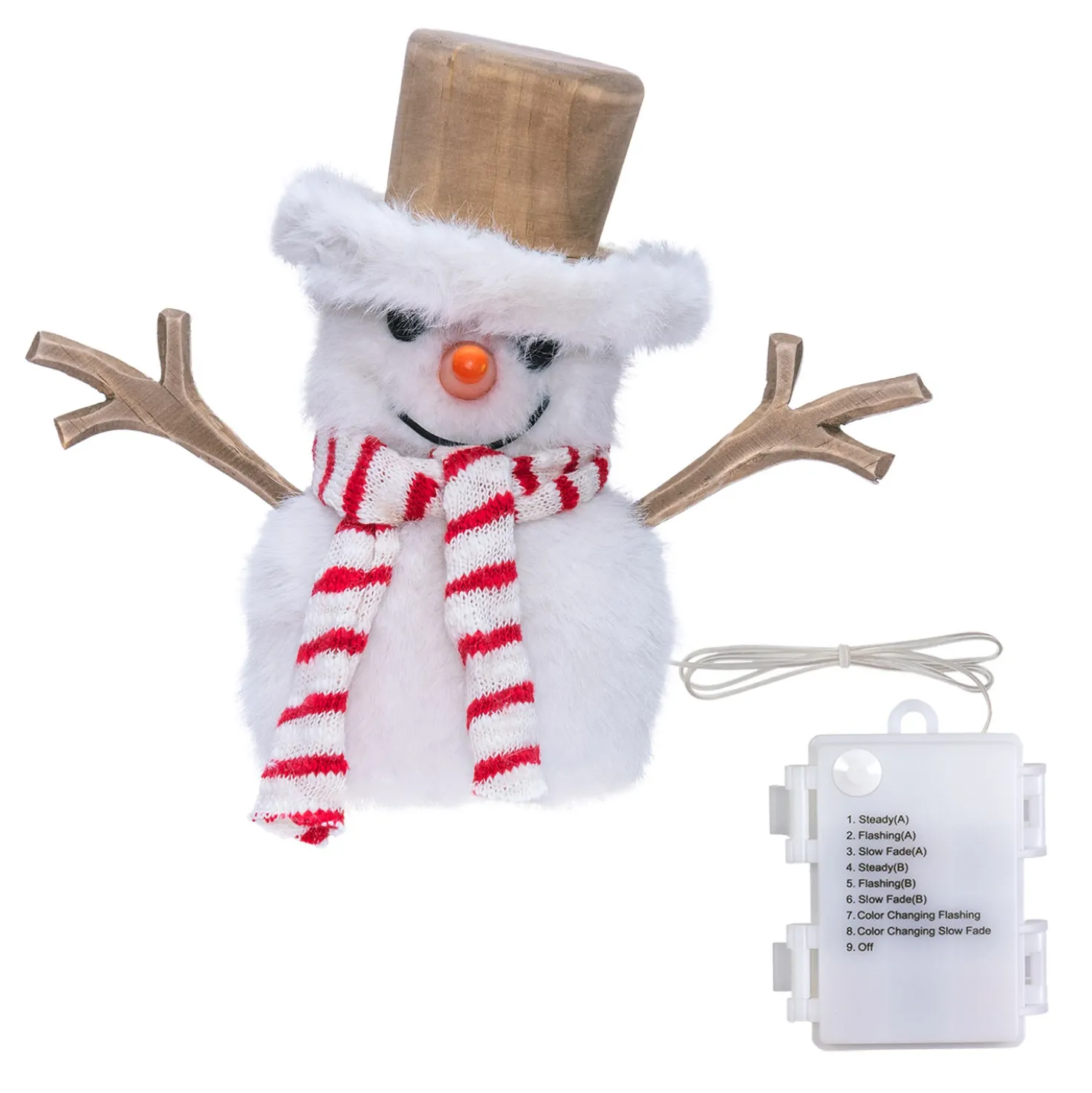 SnowPazzo luminoso 3D in legno a batteria, h 20 cm, Dual Color MicroLED bianco caldo e bianco freddo, uso interno