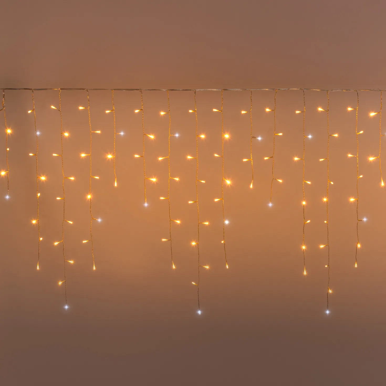 Stalattite Connect+ 5 x h 0,8 m, 350 led bianco caldo e bianco freddo, cavo trasparente, prolungabile