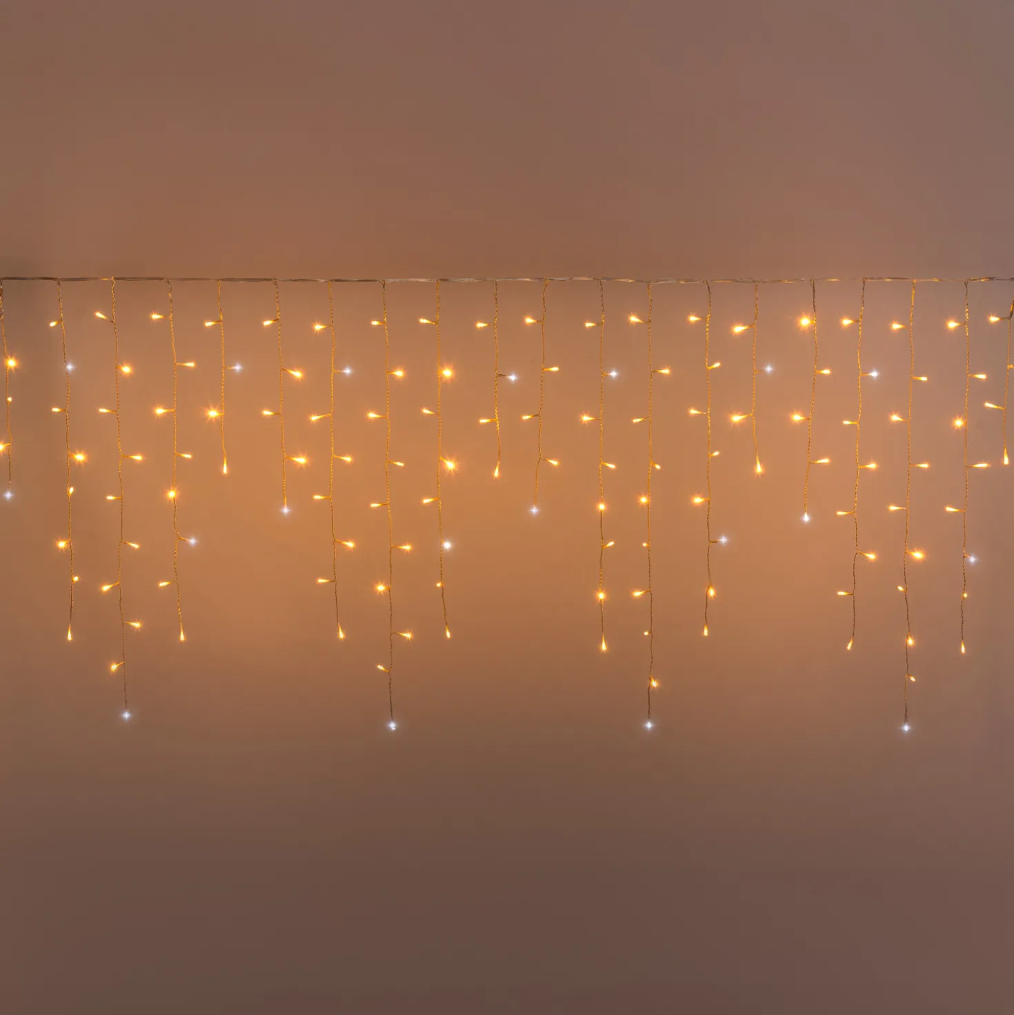 Stalattite Connect+ 5 x h 0,8 m, 350 led bianco caldo e bianco freddo, cavo trasparente, prolungabile