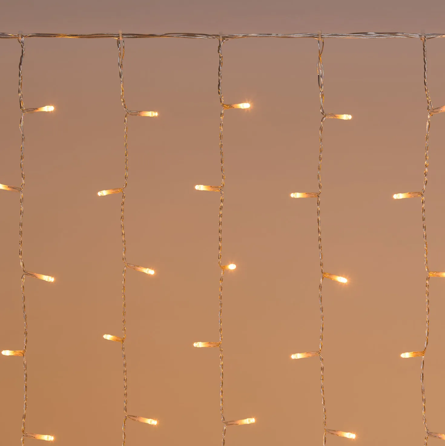 Stalattite Connect+ 5 x h 1,2 m, 550 led bianco caldo, cavo trasparente, prolungabile
