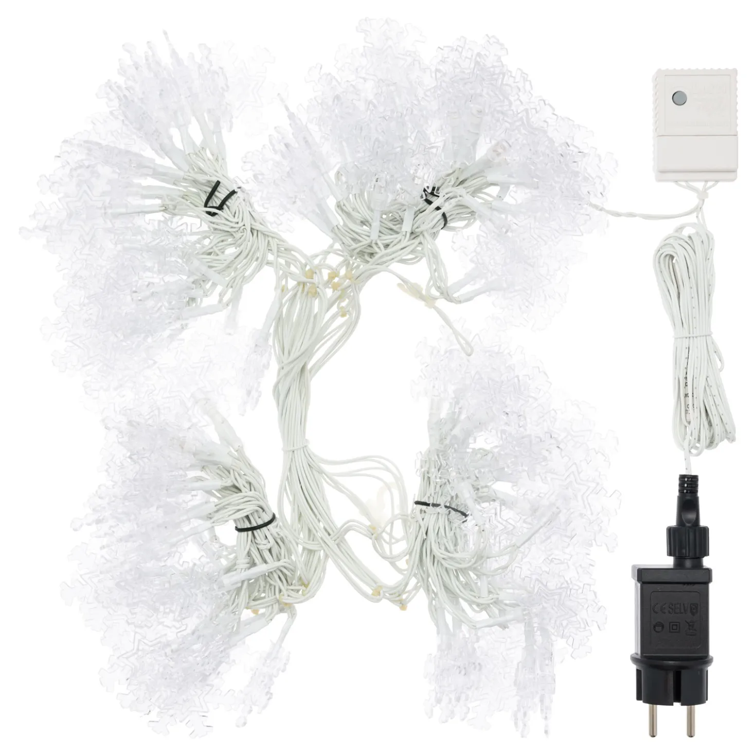 Stalattite 3,75 x h 1 m, 136 fiocchi di neve, led bianco freddo e blu