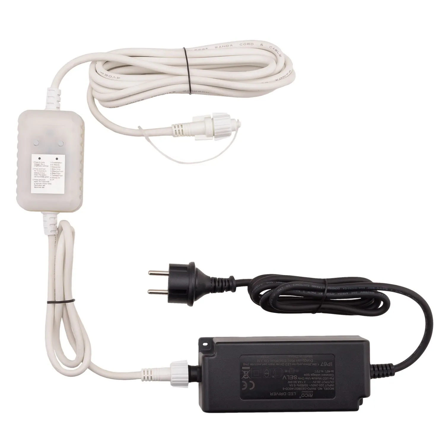 Trasformatore con Controller Connect+ fino a 4000 led, 60 watt, giochi di luce e luce fissa, cavo bianco