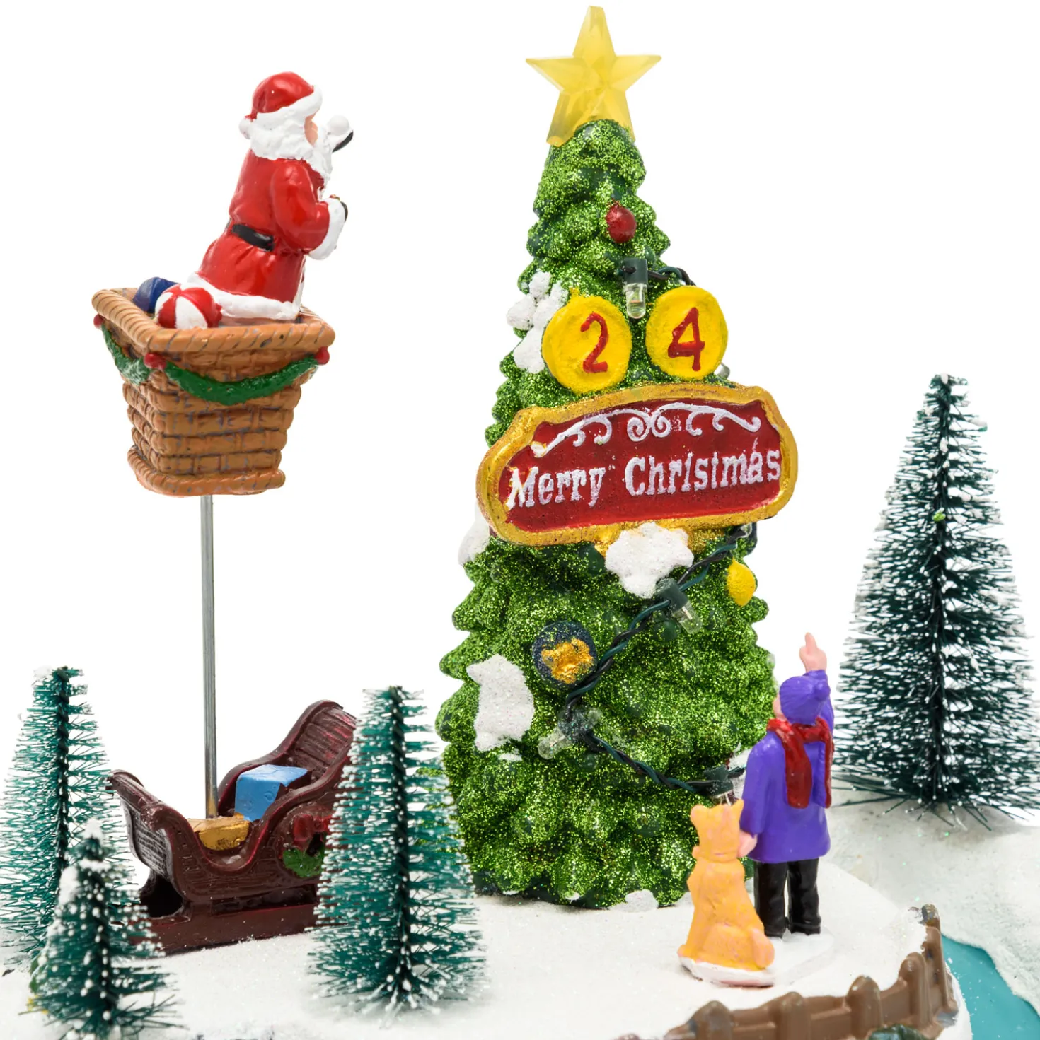 Villaggio di Natale, Albero e Babbo che lo decora in movimento, h 22 cm