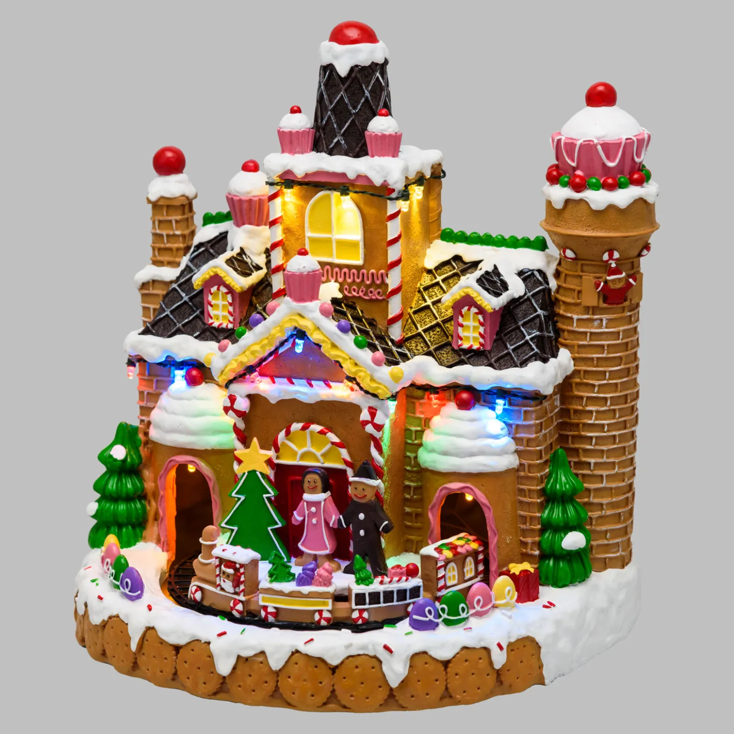 Villaggio di Natale, Candy Village con Trenino in movimento, h 28 cm, musiche natalizie