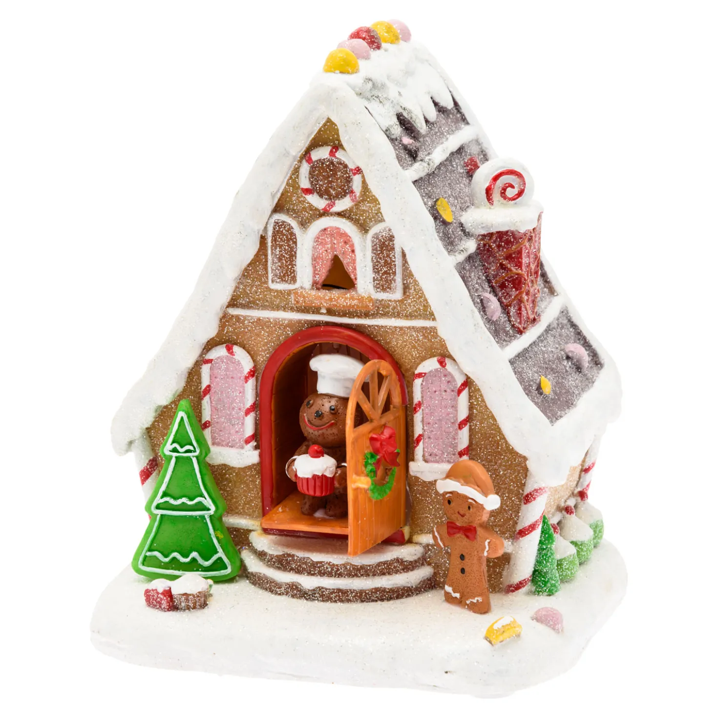 Villaggio di Natale, Casa di Marzapane con porta che si apre e chiude, h 18 cm, musiche natalizie