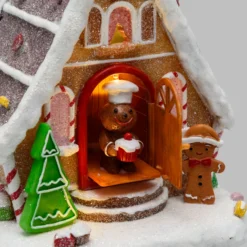 Villaggio di Natale, Casa di Marzapane con porta che si apre e chiude, h 18 cm, musiche natalizie