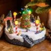 Villaggio di Natale, Paesaggio innevato con pattinatori rotanti in movimento, led multicolor