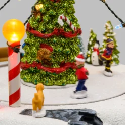 Villaggio di Natale, Paesaggio innevato con pattinatori rotanti in movimento, led multicolor