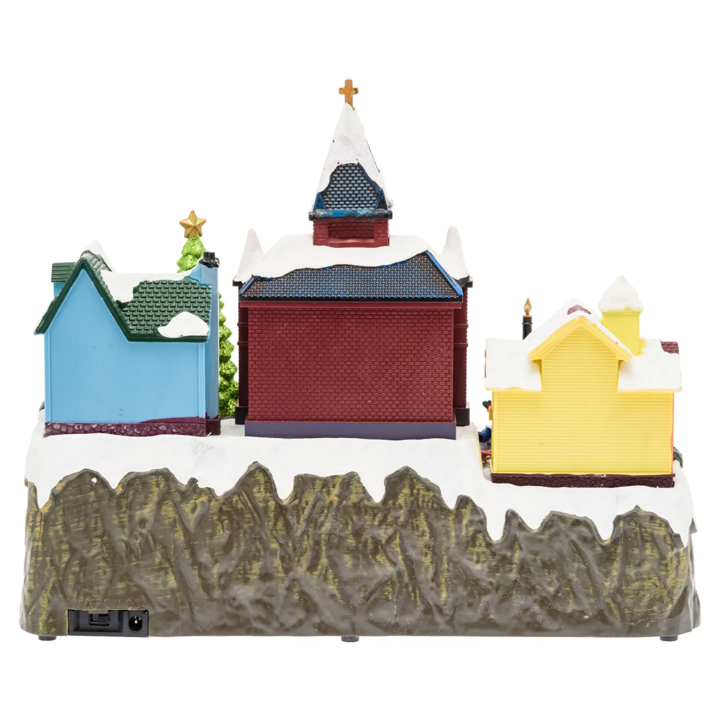 Villaggio Innevato con Chiesa e Trenino, Albero e Giostra per Bambini rotanti, h 27 cm, musiche natalizie